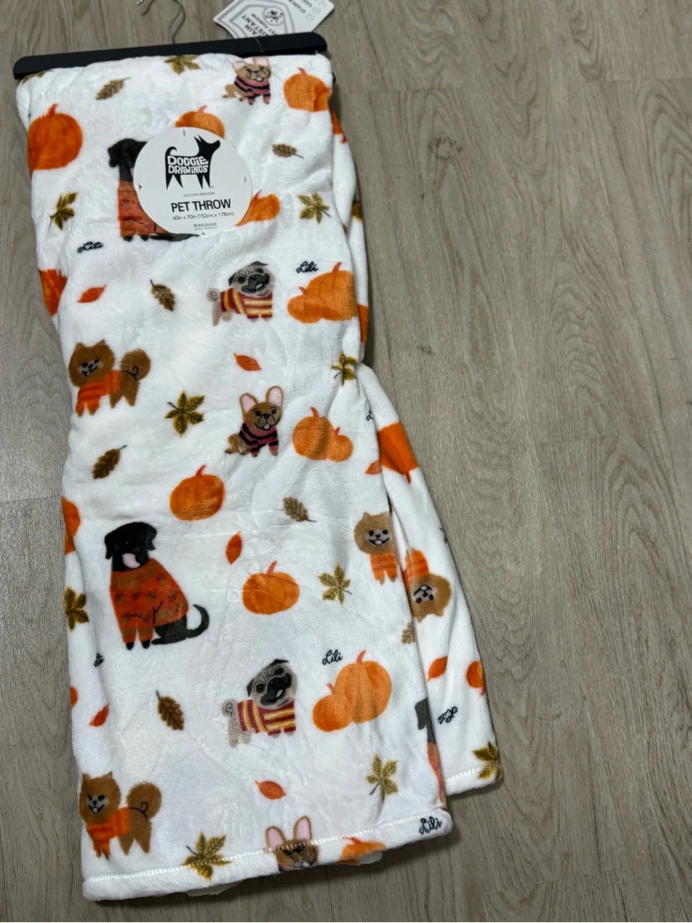 Dog Print Pumpkin Pet Throw Blanket - White & Orange